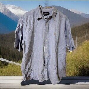 Y2K Grandpacore Ralph Lauren Blake Blue‎ Short Sleeve Shirt size XL  Deadstock
